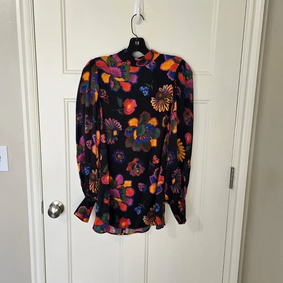 FARM Rio Lily's Garden Mock Neck Blouse Women's XS Floral‎ Colorful Vacation - Picture 4 of 12